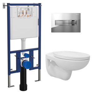 Инсталляция Loranto Vox с унитазом Loranto Fredo и клавишей смыва Line Хром глянцевый 4501+7322+CS-WH8005