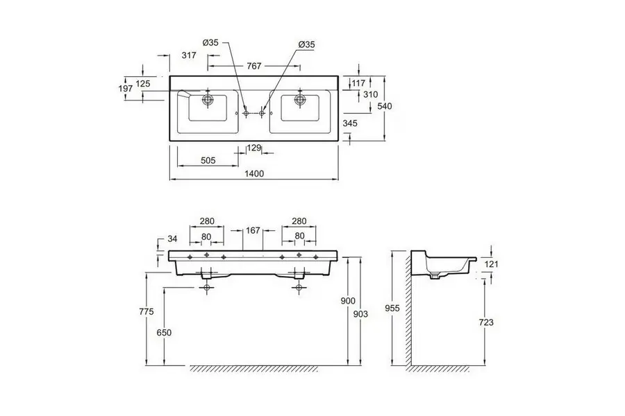 Раковина двойная Jacob Delafon Soprano 140 EXJ122-00 Раковина двойная Jacob Delafon Soprano 140 EXJ122-00 — изображение 2