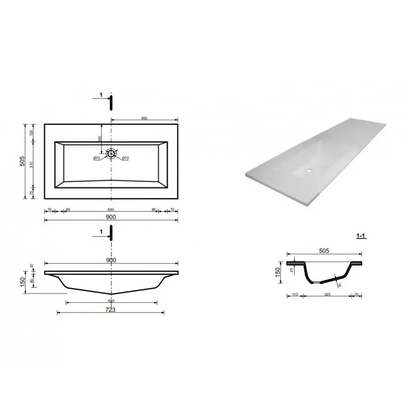 Раковина-столешница Эстет Рава 192-222хх50,5 с чашей 90 Белый ФР-00001323-4L Раковина-столешница Эстет Рава 192-222хх50,5 с чашей 90 Белый ФР-00001323-4L — изображение 2