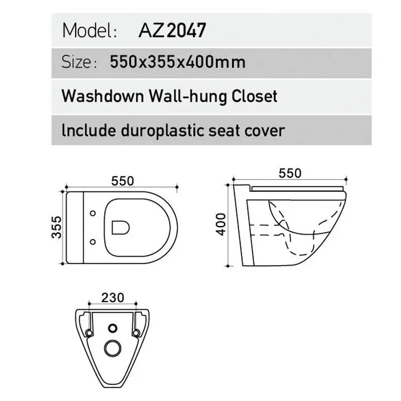 Унитаз подвесной Azario Trend + с сиденьем Белый AZ-2047 Унитаз подвесной Azario Trend + с сиденьем Белый AZ-2047 — изображение 3