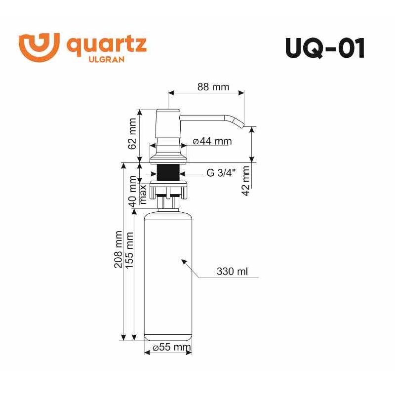 Дозатор для жидких моющий средств Ulgran Quartz UQ-01 Платина UQ-01-04 Дозатор для жидких моющий средств Ulgran Quartz UQ-01 Платина UQ-01-04 — изображение 3
