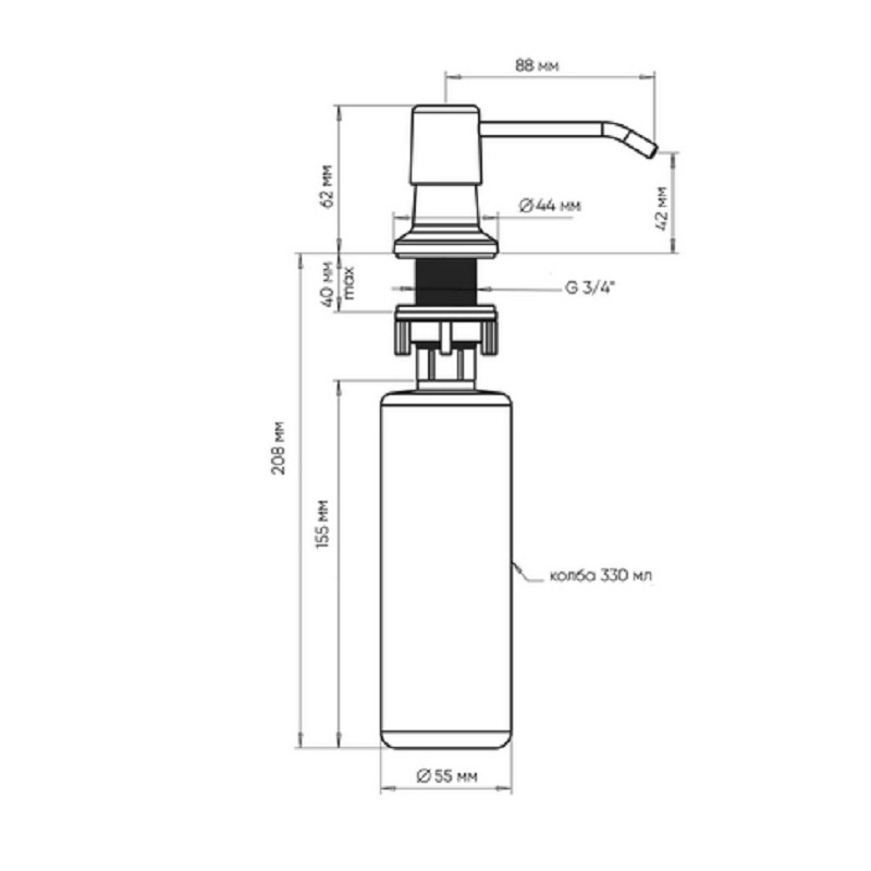 Дозатор для жидких моющий средств Ulgran Classic U-01 Ультра-чёрный U-01-344 Дозатор для жидких моющий средств Ulgran Classic U-01 Ультра-чёрный U-01-344 — изображение 3